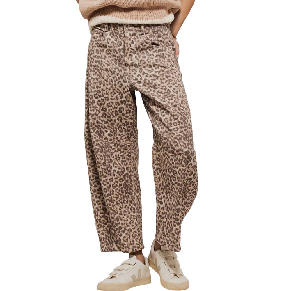 Leopard Print Cropped Wide Leg Pants - Brown